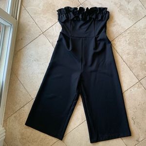 Topshop Black Ruffle Strapless Jumpsuit